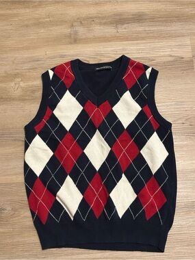 Brandy Melville Navy, Red & Cream Argyle V-Neck Sweater Vest
